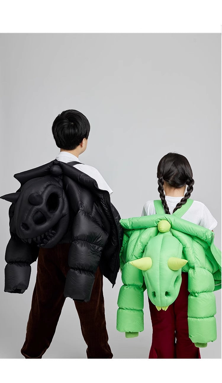Kid's Autumn And Winter Solid Color Long Sleeve Stereoscopic Dinosaur Shaped Hat Puffer Down Jacket #31325