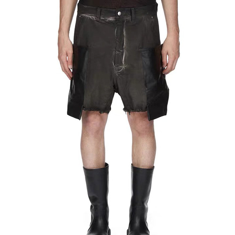 Rick Owens Men's Summer Cotton Cowhide Low Waist Zipper Loose Solid Color Casual Work Shorts Ngvp #9486