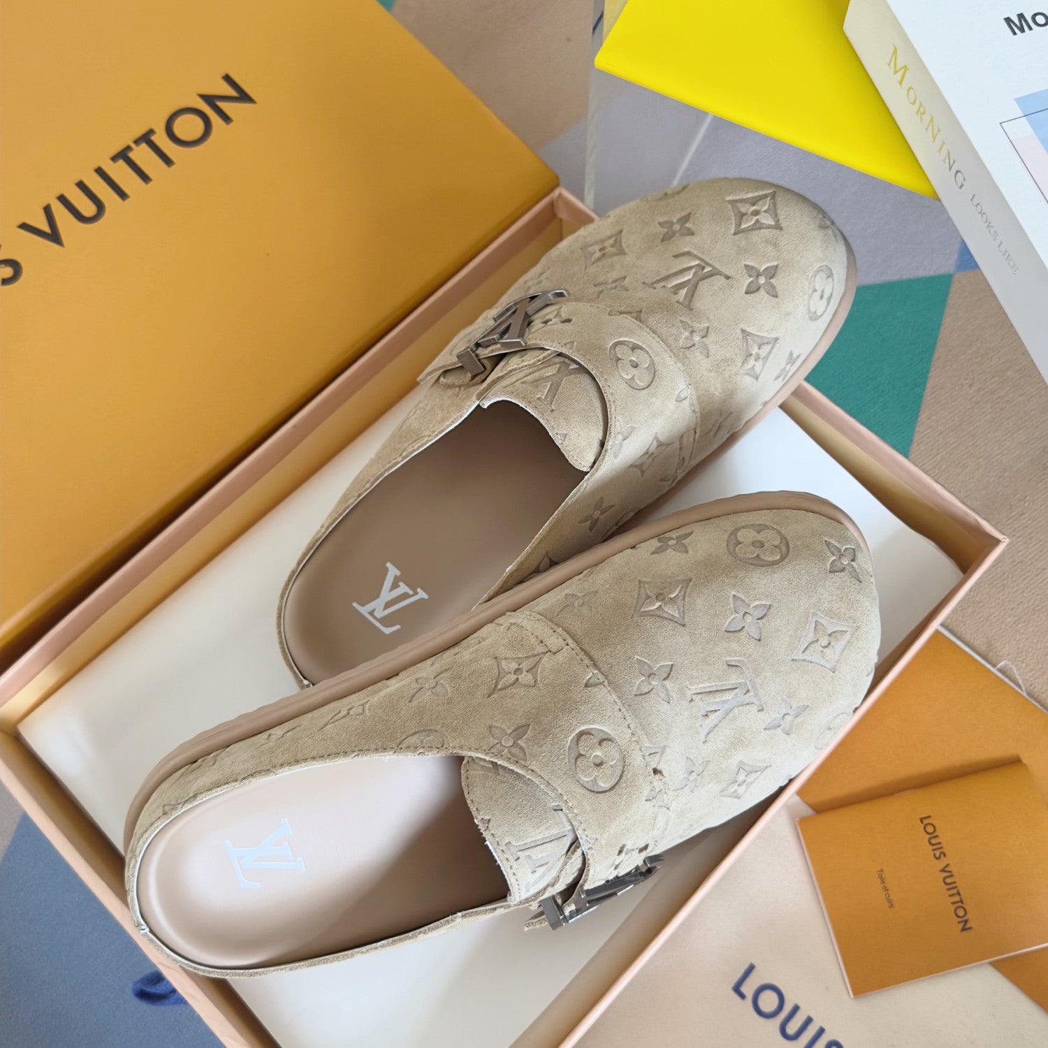 Louis Vuitton LV Easy Mule Men's Summer Solid Color Letter Print Suede Leather Birkenstock Shoes #77696