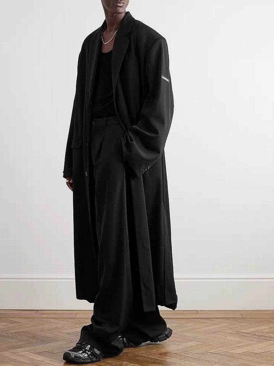 Balenciaga Skater Tailored Men's Autumn And Winter Silhouette Long Black V Collar Single-Breasted Suit Jacket #97351