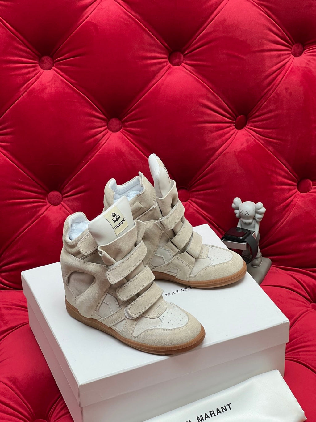 Isabel Marant Women's Autumn and Winter Solid Colour Velcro Round Toe High Top Suede Leather Casual Sneakers Shoes #76685