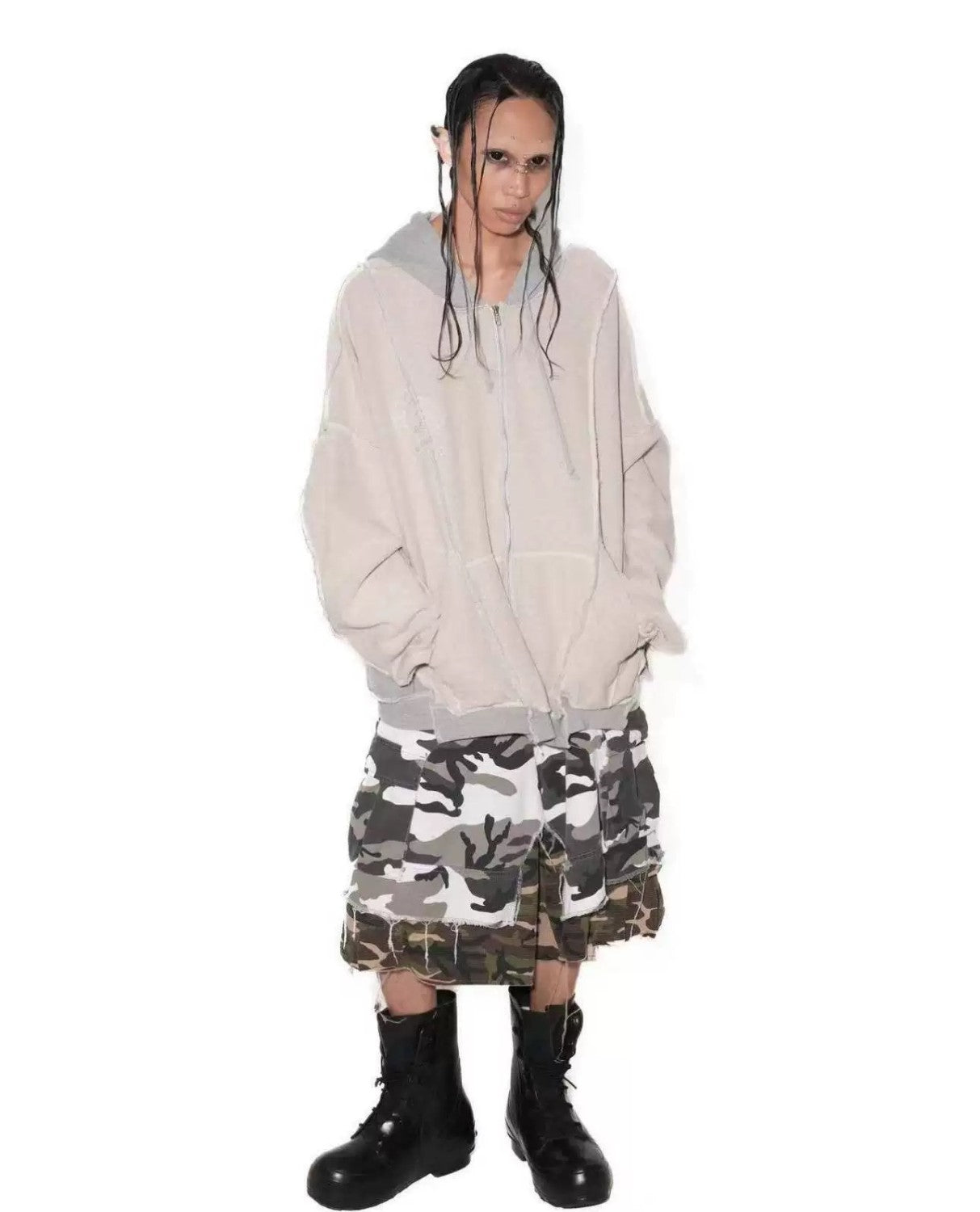 GRAILZ Project G/R Men's Summer Double Layer Camouflage Destruction Splicing Shorts Loose Do-Over Five Pants Ngvp #1919