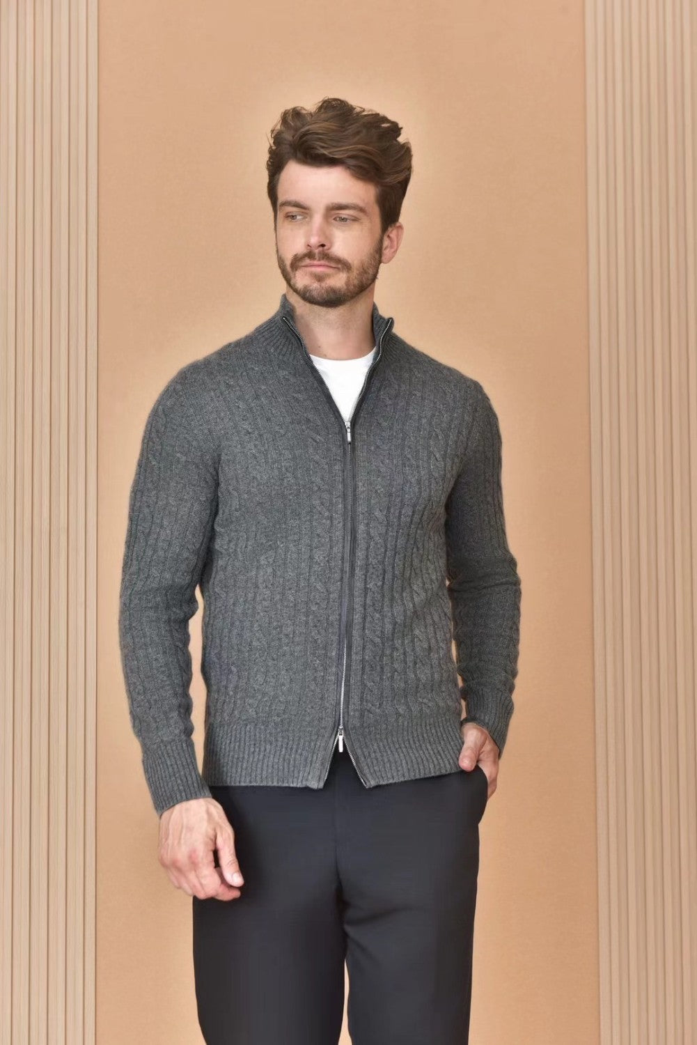 Loro Piana Men's Autumn And Winter Solid Color Zipper Half High Neck Knit Sweater Long Sleeve Jacket Ngvp #9392