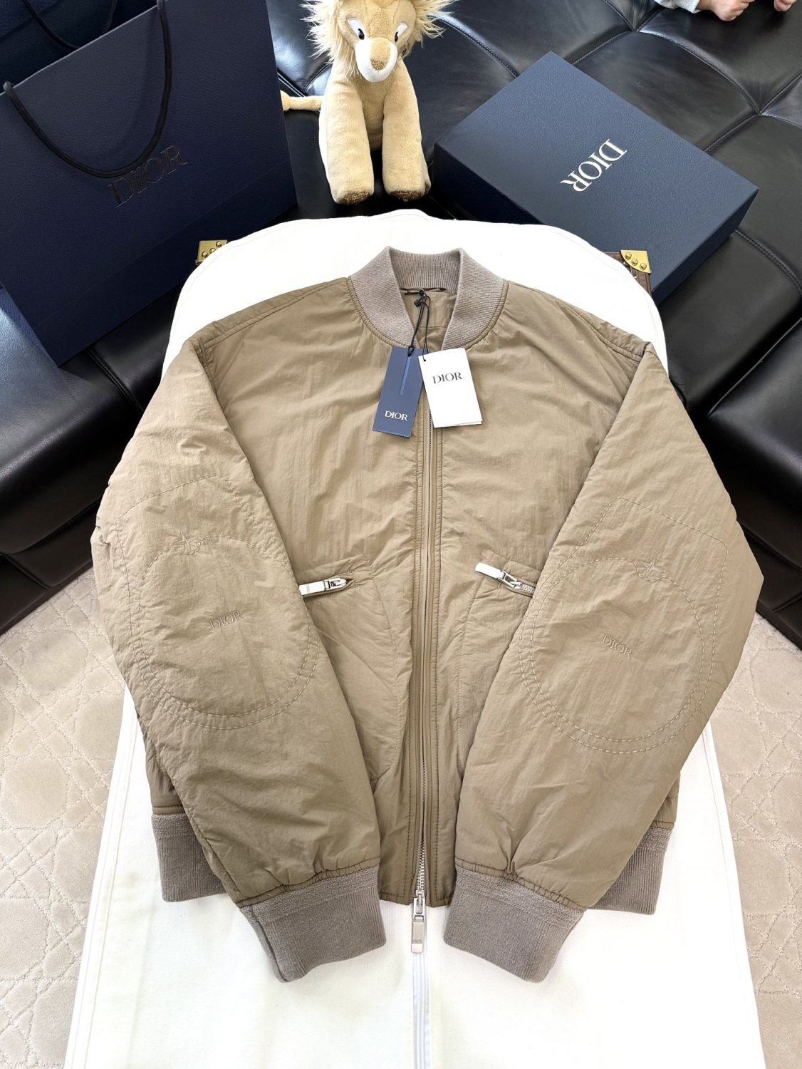 Dior X Stone Island Men's Spring Autumn Solid Color Letter Logo Pilot Zipper Long Sleeve Jacket Bomber Jacket #74685