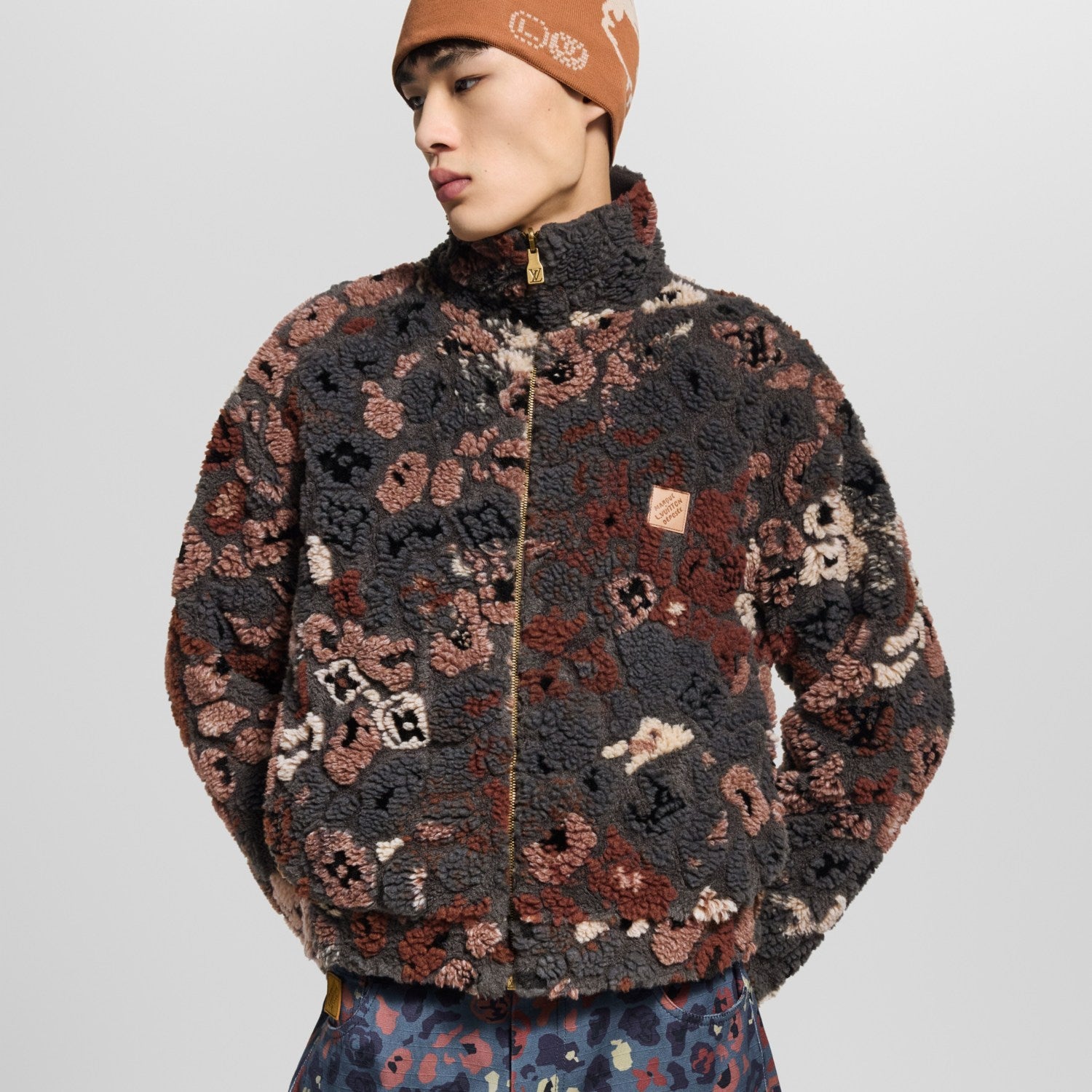 Louis Vuitton Men's And Women's Fall/Winter Fashion Casual High Neck Zipper Jacquard Suede Reversible Drawstring Waist Belt Jacket #78863