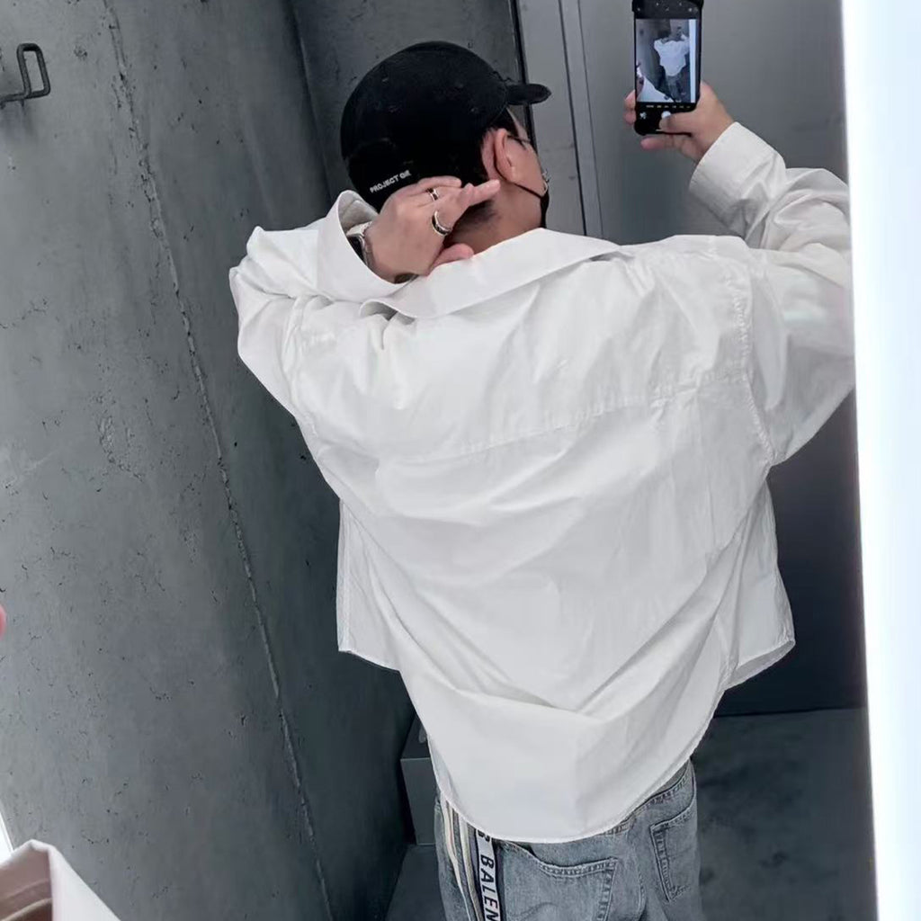 Balenciaga Men's Layered Shirt In White Spring And Fall High Street Trend Non-removable Two-piece Printed Graphic T-shirt Fashion Casual Shirt Ngvp #2422
