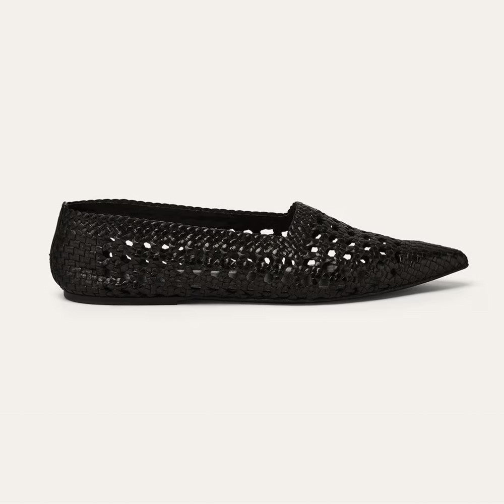 Loro Piana Women's Spring. Summer And Autumn Ayame Flat Ballet Shoes Retro Weaving Hollow Cowhide Solid Color Pointed Single Shoes Ngvp #1692
