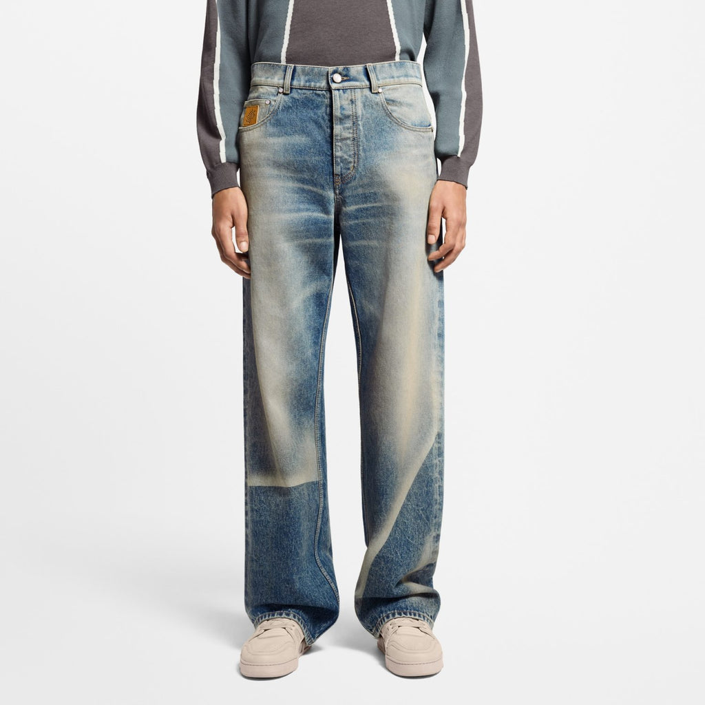 Louis Vuitton Sun Fading Effect Denim Long Sleeve Shirt Skateboarding Jeans Pants Men'S Spring And Summer Fashion High Street Trend Casual Suit Set #75985