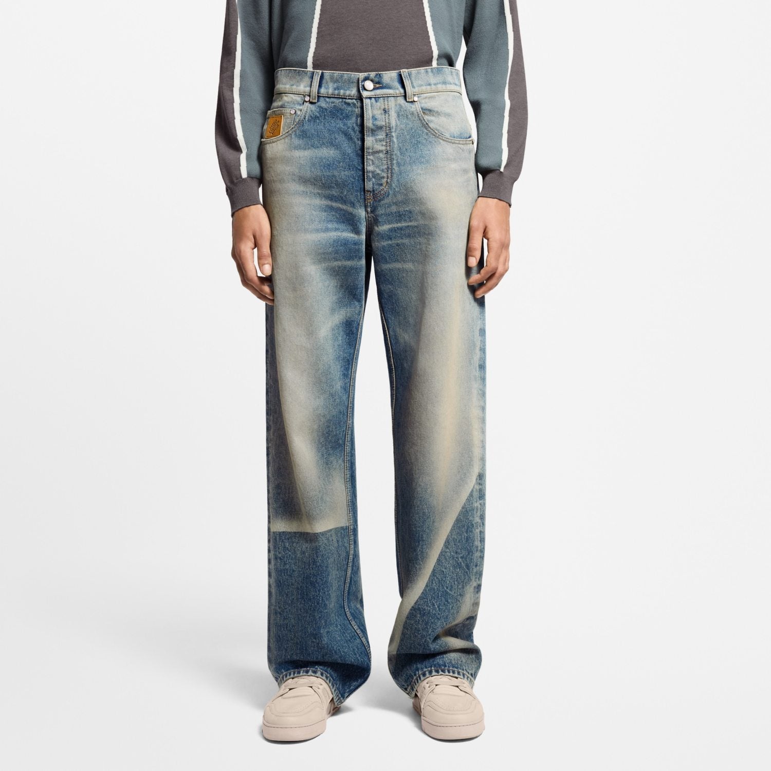 Louis Vuitton Sun Fading Effect Denim Long Sleeve Shirt Skateboarding Jeans Pants Men'S Spring And Summer Fashion High Street Trend Casual Suit Set #75985