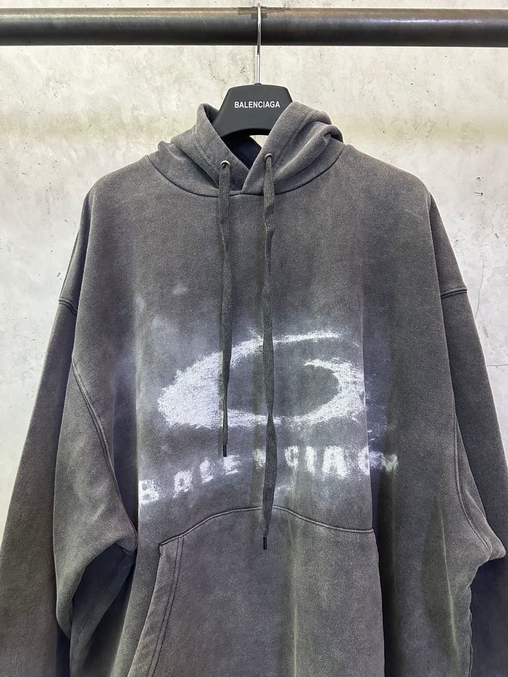 Balenciaga Men's Washed Crayon Loop Oversized Hoodie in Washed Black White #336853