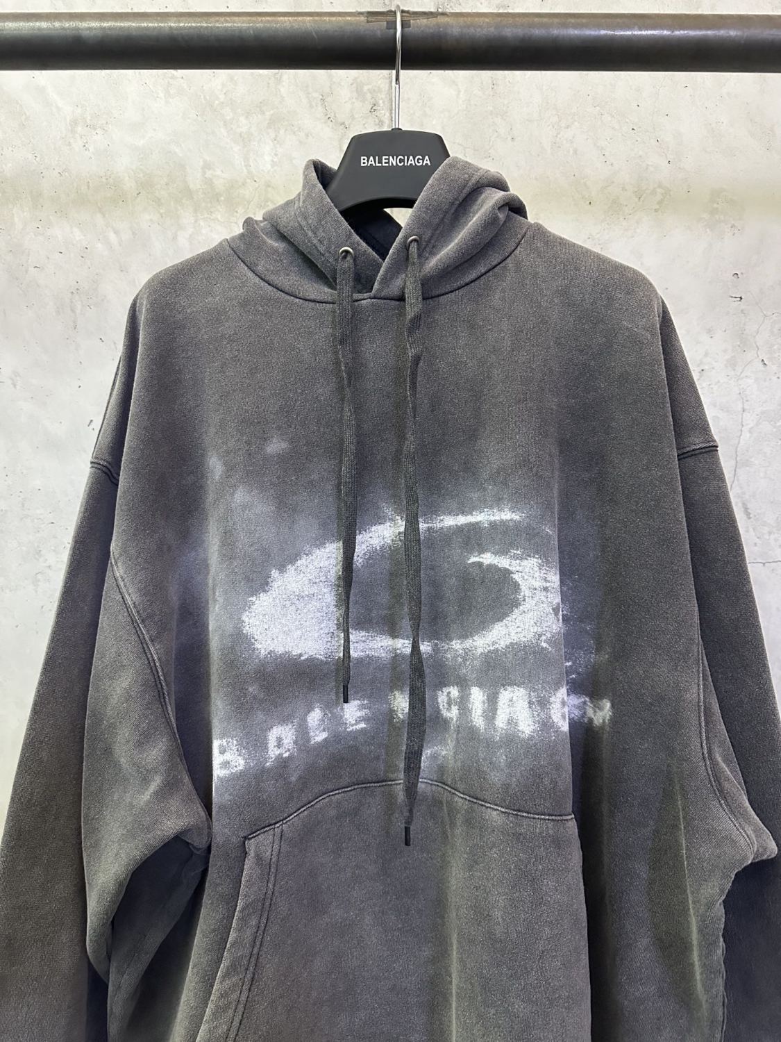 Balenciaga Men's Washed Crayon Loop Oversized Hoodie in Washed Black White #336853