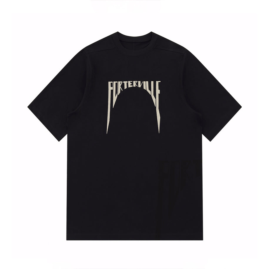 Rick Owens Men's Summer Embroidered Logo Round Neck Cotton Loose Black Short Sleeve T-Shirt Ngvp #9377