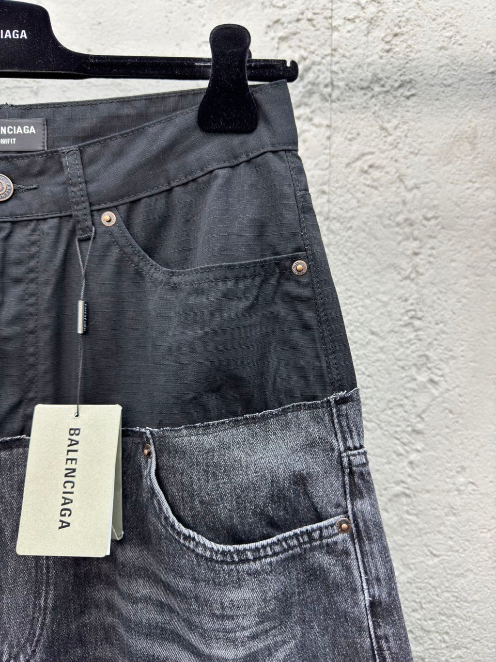 Balenciaga Men's And Women's Spring And Fall Solid Color Splicing Effect Button Loose Fit Jeans Pants #75497