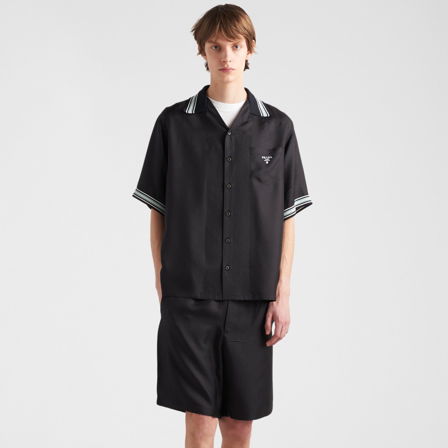 Prada Men's Summer Logo Printed Single Breasted Short Sleeve Shirt Casual Fashion Shorts Set Suit #72428