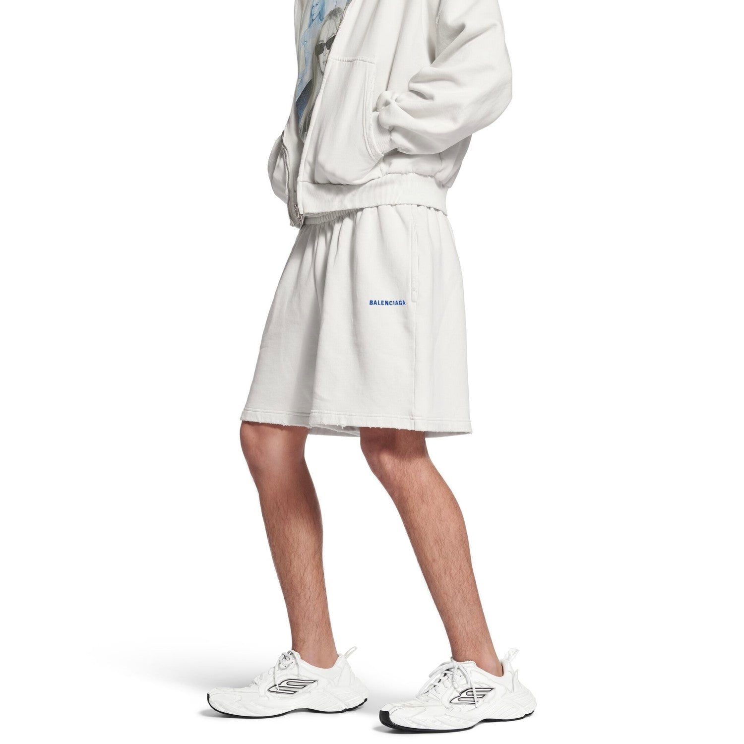 Balenciaga 25FW New Letters Embroidered Logo Hooded Zipper Jacket Cotton Terry Fabric Loose Short Design Simple Embroidery Logo Finished Washing Old destruction Process #332365