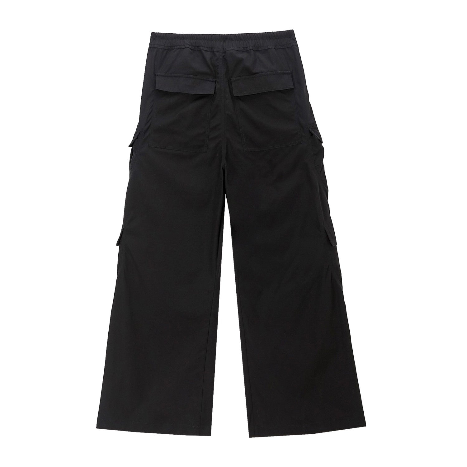 Rick Owens Men's Spring & Fall Black Multi-Pocket Drawstring Zipper Wide Leg Flared Pants #72482
