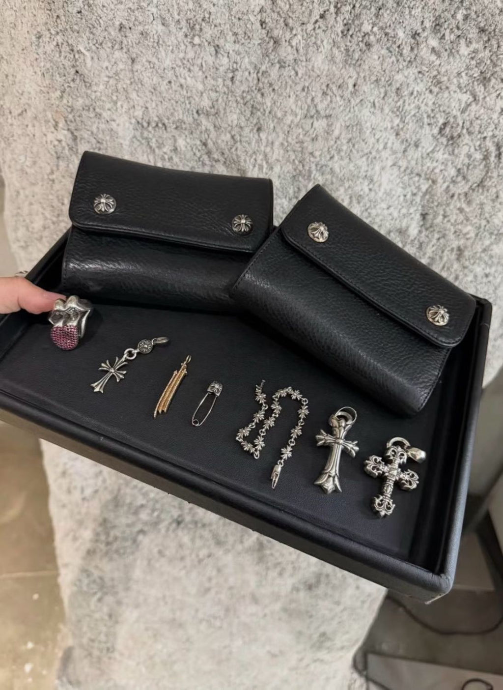 Chrome Hearts Black Tri-Fold Sword-Shaped Scroll Wallet Card Holder High-Street Fashion Trendy Zipper Mini Bag Male Bags #195954