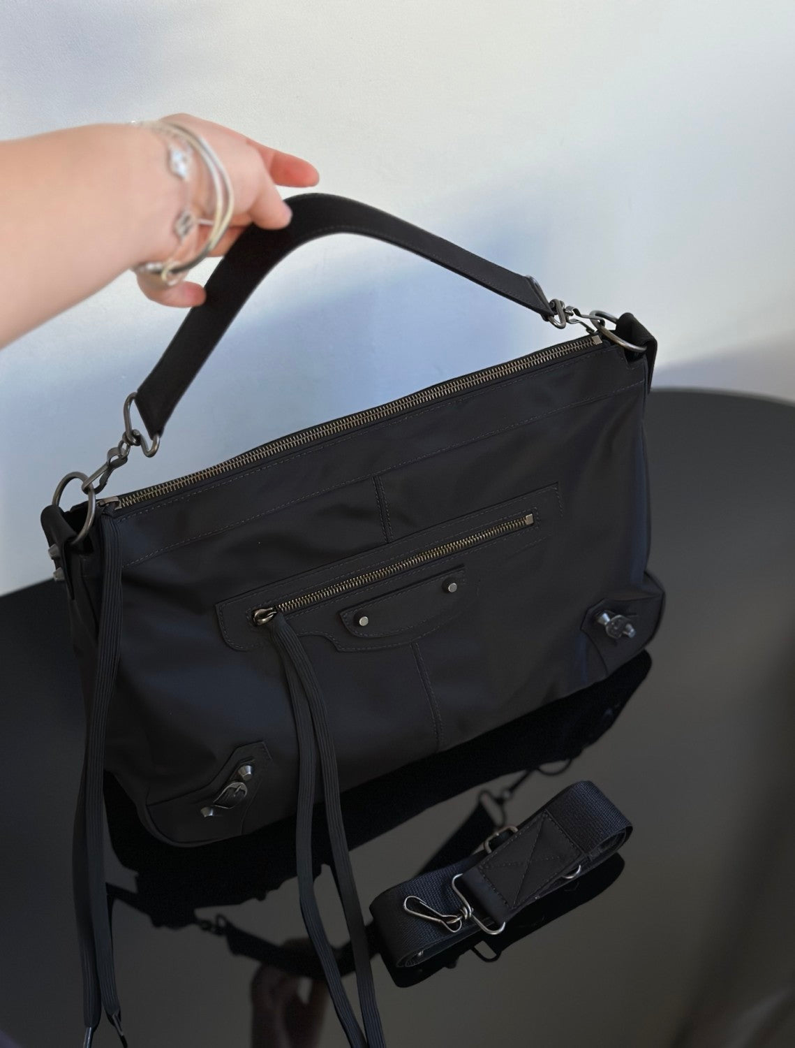 Balenciaga Men's Le City Moto Medium In Black Retro Nylon Motorcycle Bag Stylish Casual Crossbody Shoulder Bag #194664