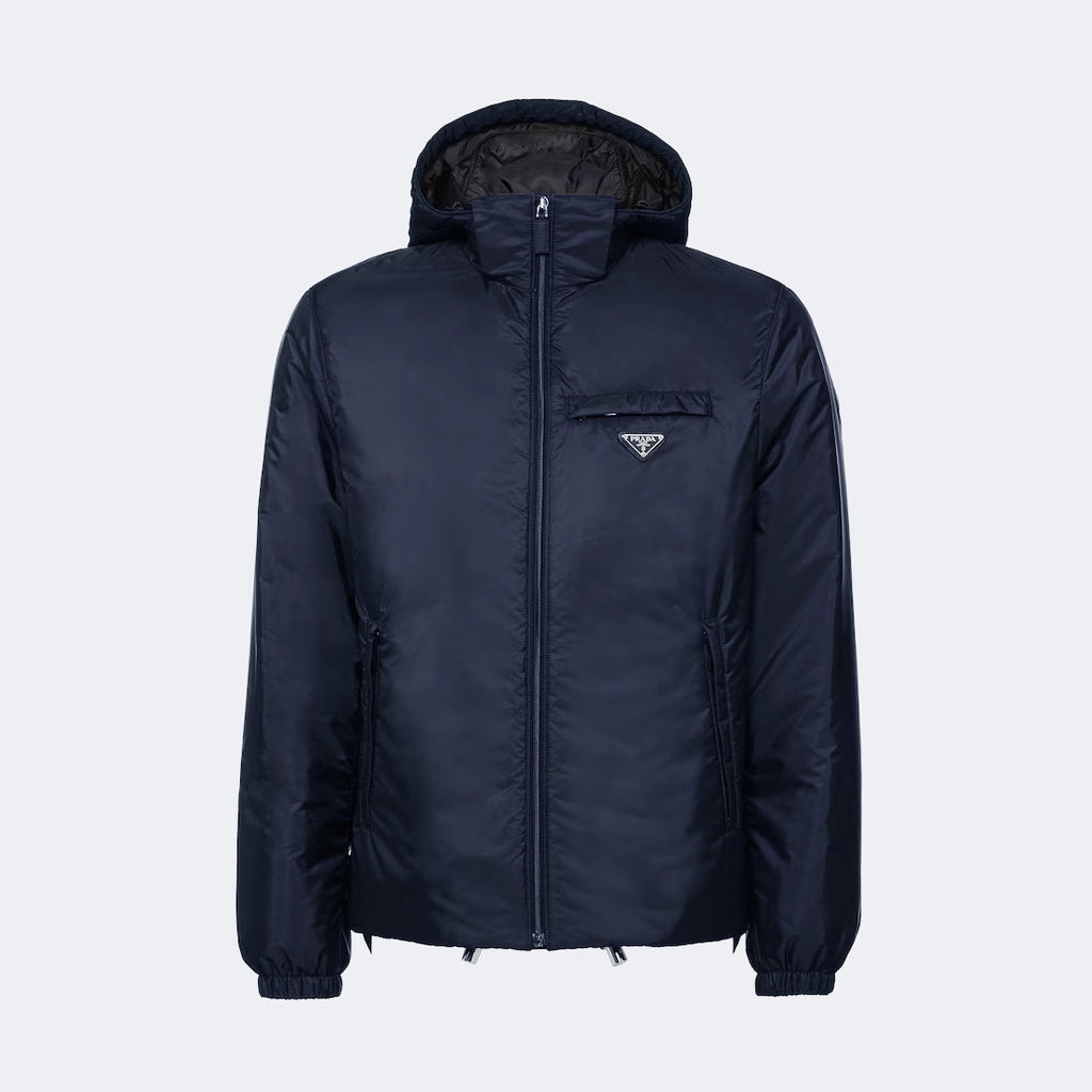 Prada Men's Fall/Winter Hooded Zipper Solid Color Re-Nylon Puffer Jacket #96855