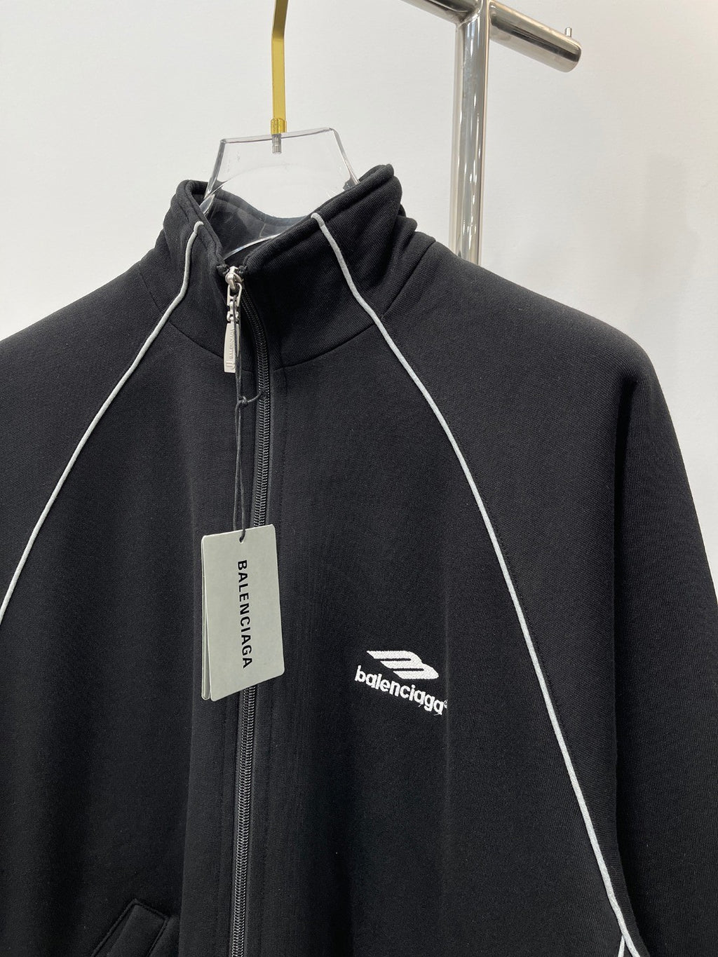 Balenciaga Men's Spring and Autumn Black Logo Printed Standing Collar Zipper Sports Jacket Loose Midriff Casual Pants Suit Set #73687