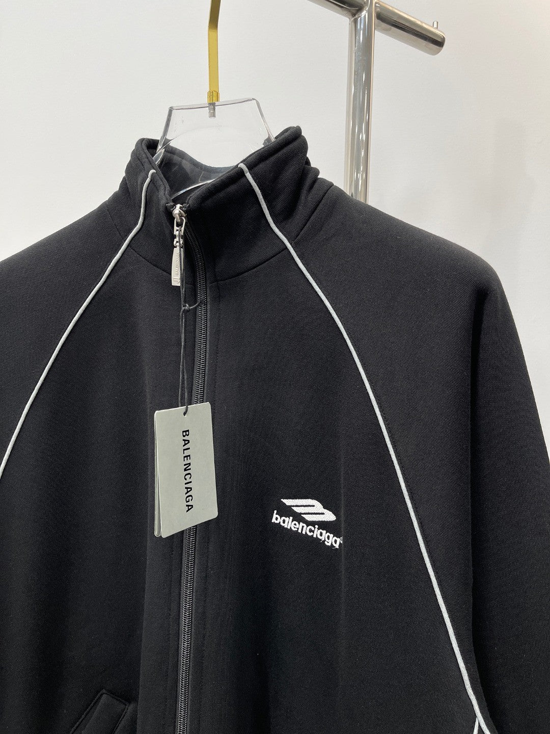 Balenciaga Men's Spring and Autumn Black Logo Printed Standing Collar Zipper Sports Jacket Loose Midriff Casual Pants Suit Set #73687