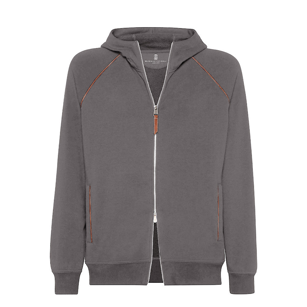 Brunello Cucinelli Men's Techno Cotton French Terry Hooded Long Sleeve Casual Athletic Sweatshirt Solid Color Zipper Spring Jacket Ngvp #1675