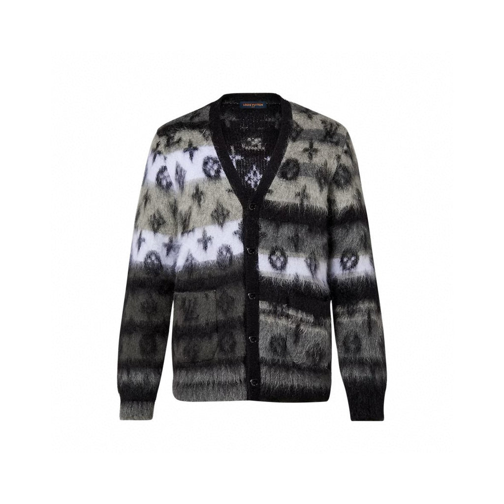 Louis Vuitton Men's Fall And Winter Black And White Jacquard Long Wool Sweater Cardigan Fashion Trend Single-breasted Long-sleeved Jacket #81626