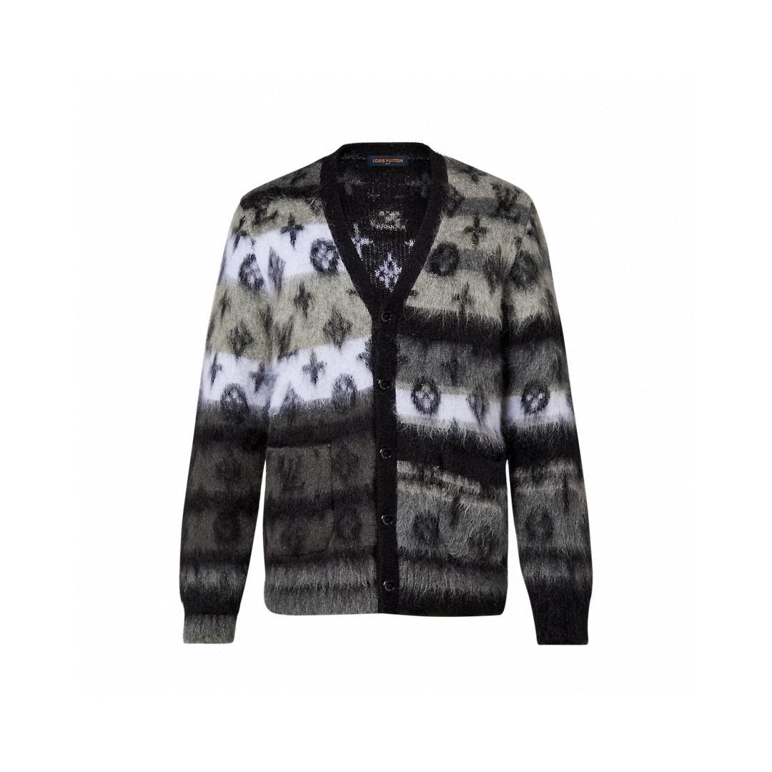 Louis Vuitton Men's Fall And Winter Black And White Jacquard Long Wool Sweater Cardigan Fashion Trend Single-breasted Long-sleeved Jacket #81626