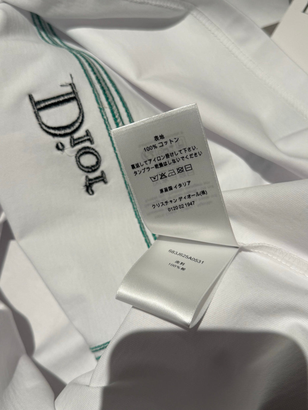 Dior T-Shirt with Book Cover Embroidery Relaxed Fit White and Green Cotton Jersey #337069