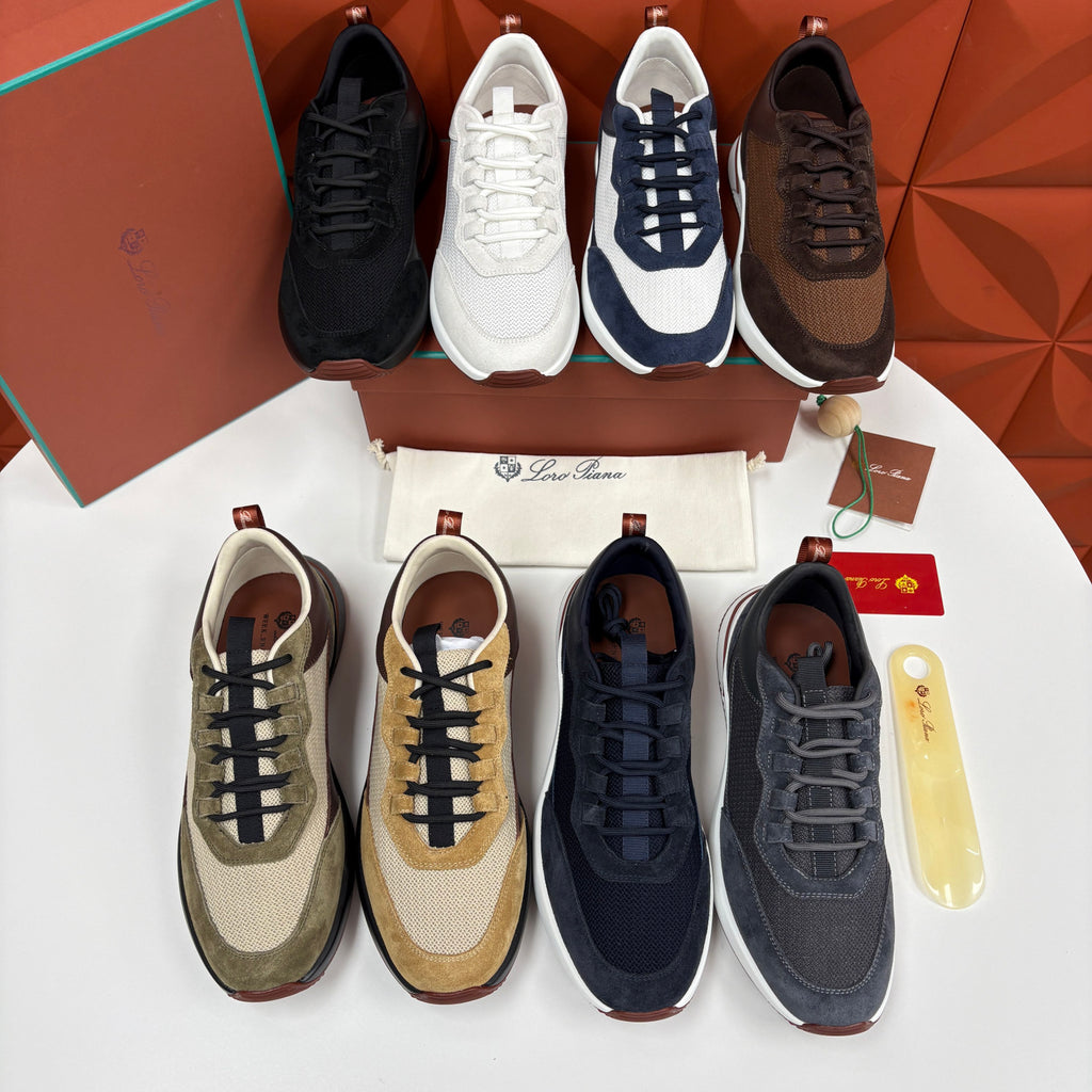 Loro Piana Week End Walk Mesh Cowhide Suede Casual Sneakers #381648