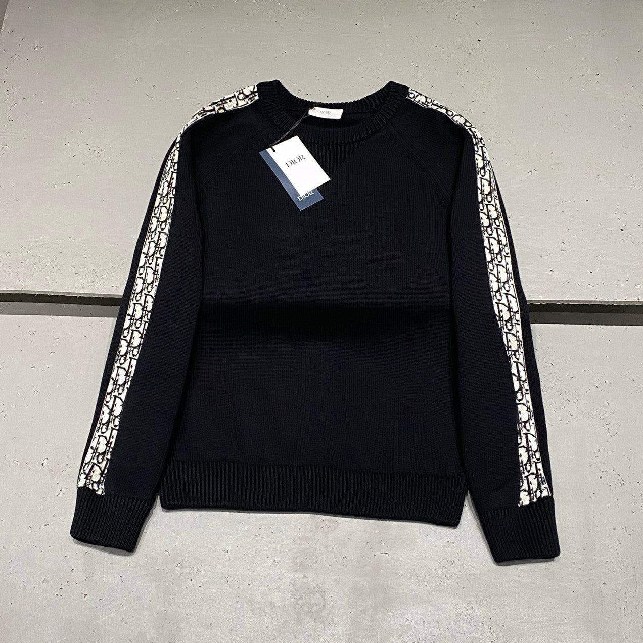 Dior Men's and Women's Fall/Winter Crewneck Pullover Oblique Print Patchwork Floral Weave Ribbed Knit Pullover Sweater #79479