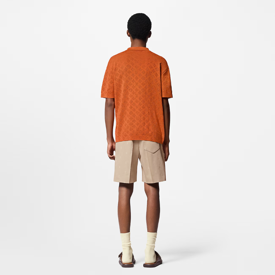 Louis Vuitton Men's Summer Orange Skeleton Letter Printed Single Breasted Short Sleeve Shirt #75627