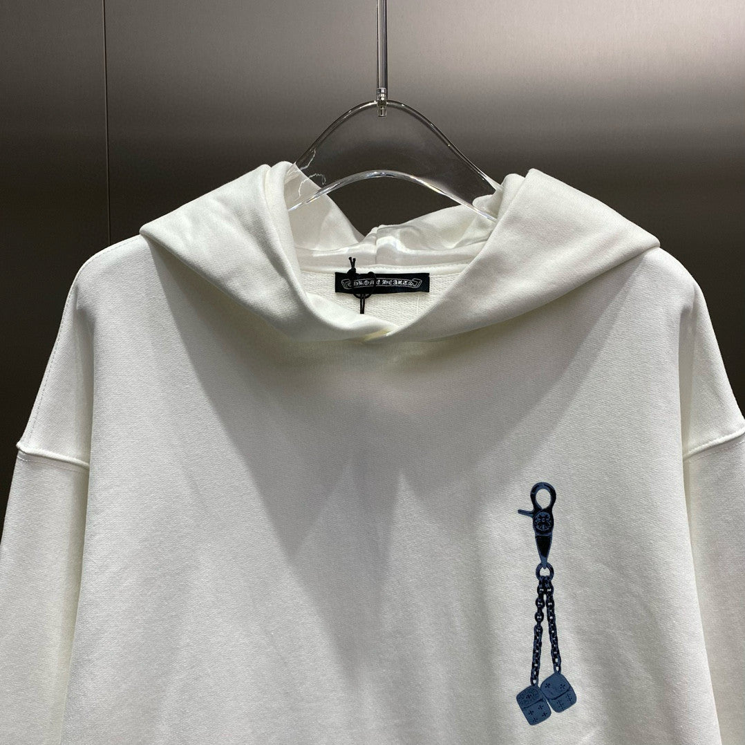 Chrome Hearts Men's and Women's Spring and Fall White Cotton Hooded Sweatshirt Pullover #98414
