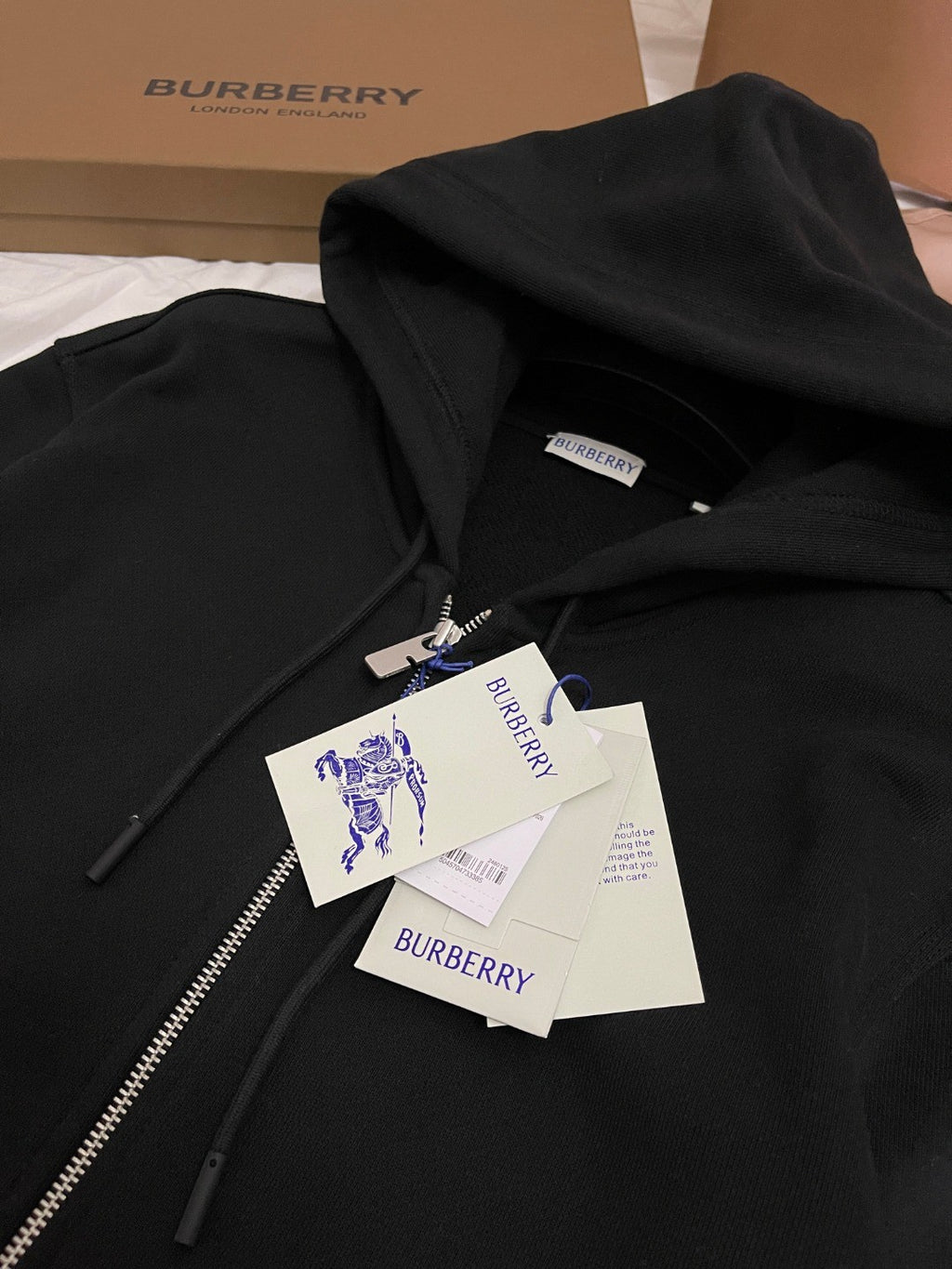 Burberry Men's Spring and Autumn Plaid Label Cotton Zipper Hooded Long Sleeve Sweatshirt Jacket Casual Elastic Waist Pants Set Suit #75593
