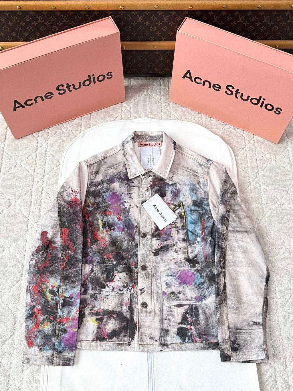 Acne Studios Men's Women's Mismatch Effect Printed Jacket Loose Straight Trousers Pants Fashion Trend High Street 3D Suit Set Ngvp #1732