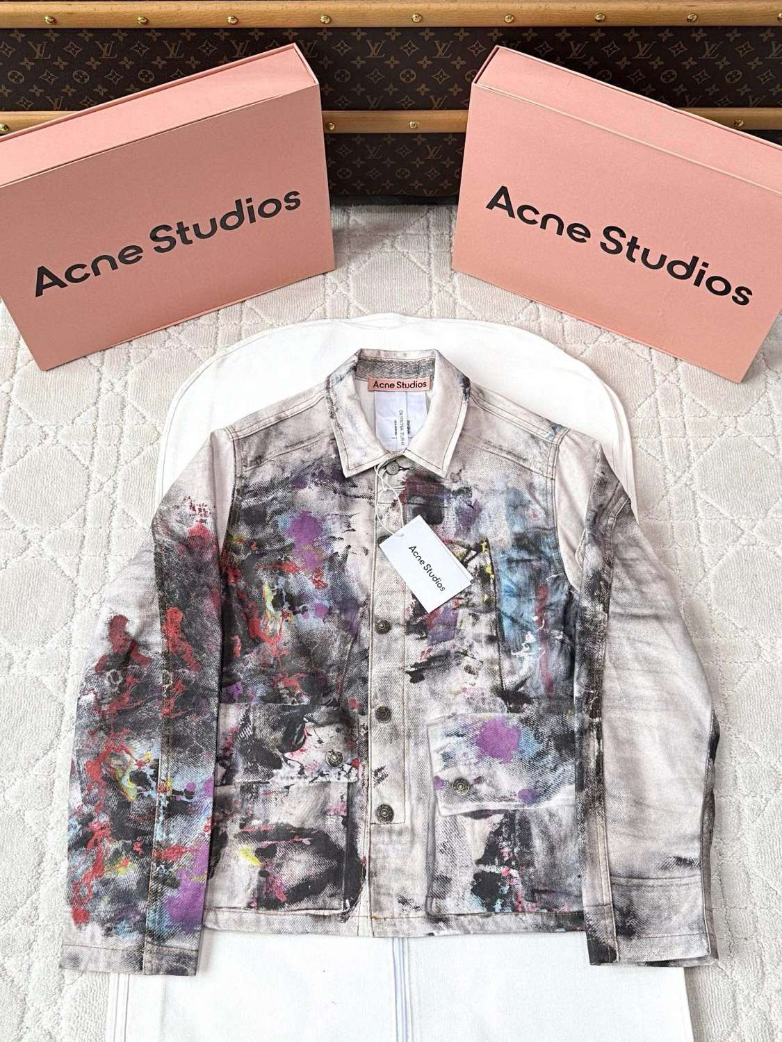 Acne Studios Men's Women's Mismatch Effect Printed Jacket Loose Straight Trousers Pants Fashion Trend High Street 3D Suit Set Ngvp #1732