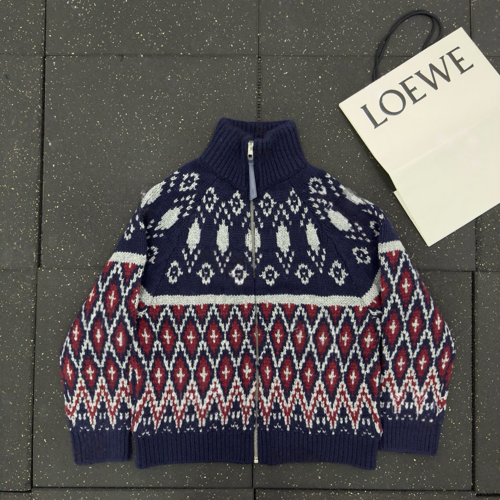 LOEWE Zip-up cardigan wool Blue #335456