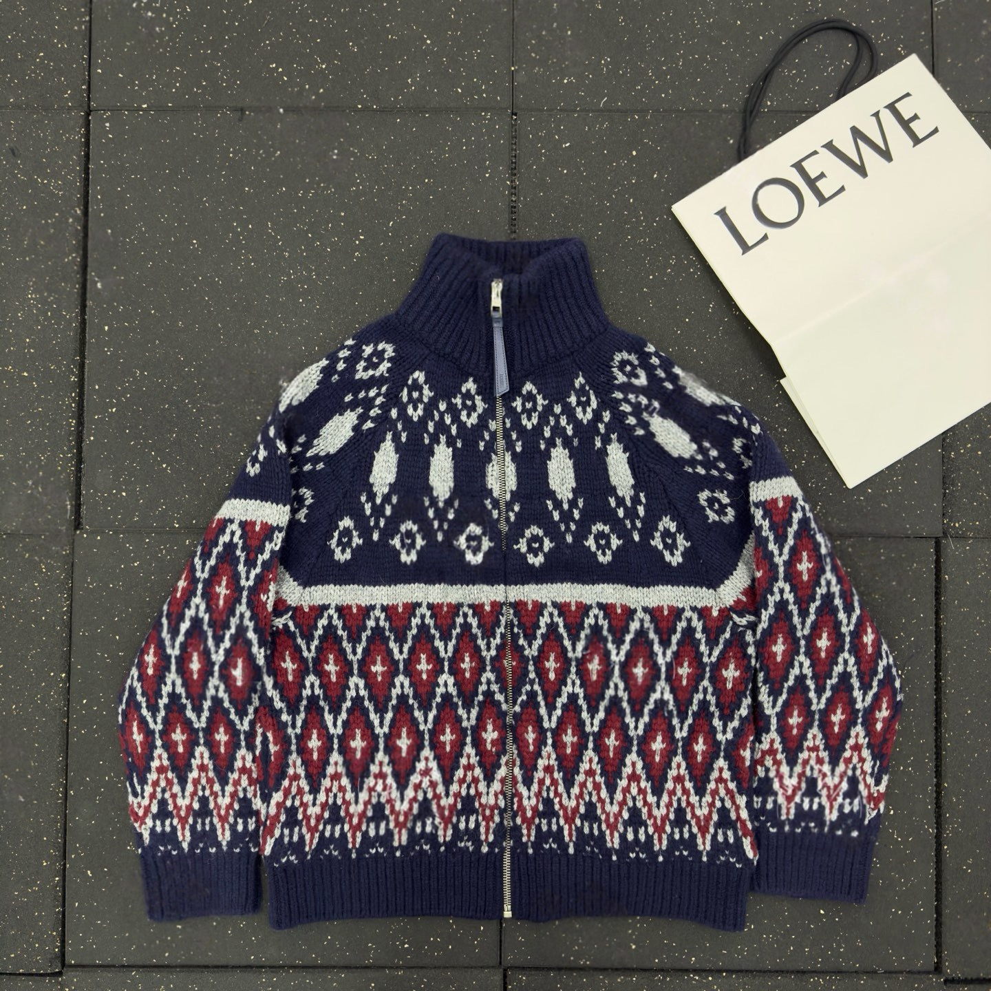 LOEWE Zip-up cardigan wool Blue #335456