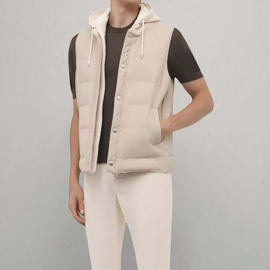 Brunello Cucinelli Men's Fall/Winter High-Street Color-Blocked Single-Breasted Solid Sleeveless Hooded Down Vest Ngvp #2321