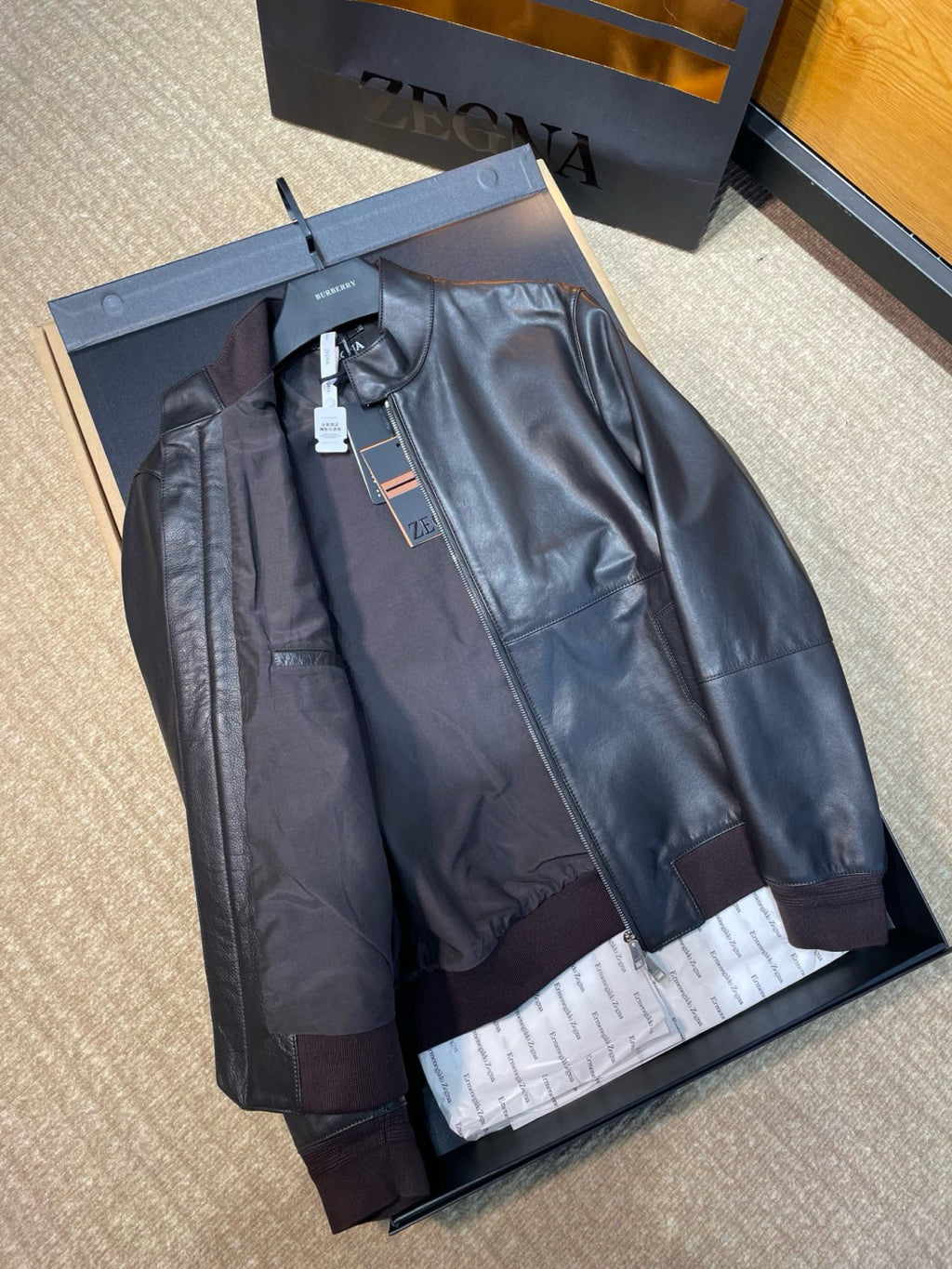 Ermenegildo Zegna Men's Fall And Winter Flight Jacket Leather Jacket Fashion Temperament Zipper Premium Design Jacket Ngvp #2249