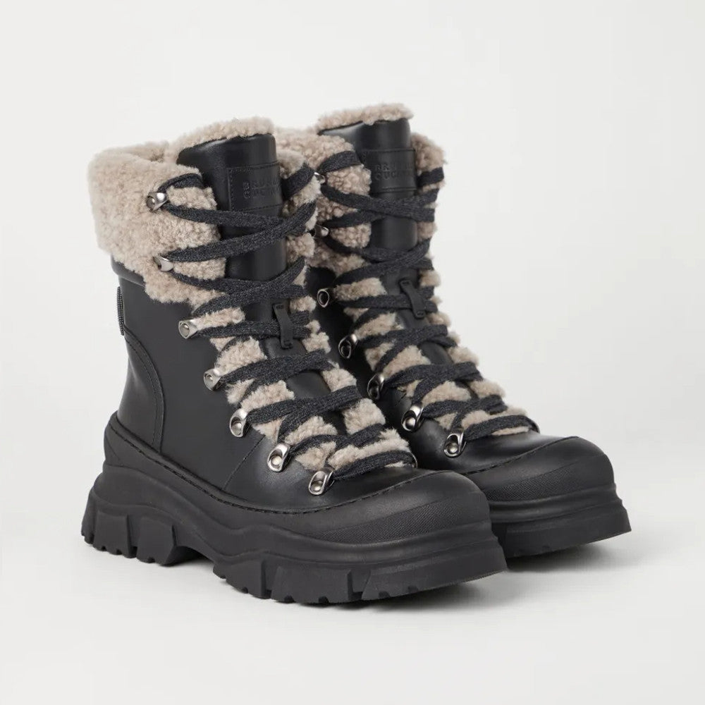 Brunello Cucinelli Women's Fall/Winter Patchwork Ankle Boots Suede Round-Toe Lace-Up Short Boots Solid-Color Snow Boots Shoes Ngvp #2558