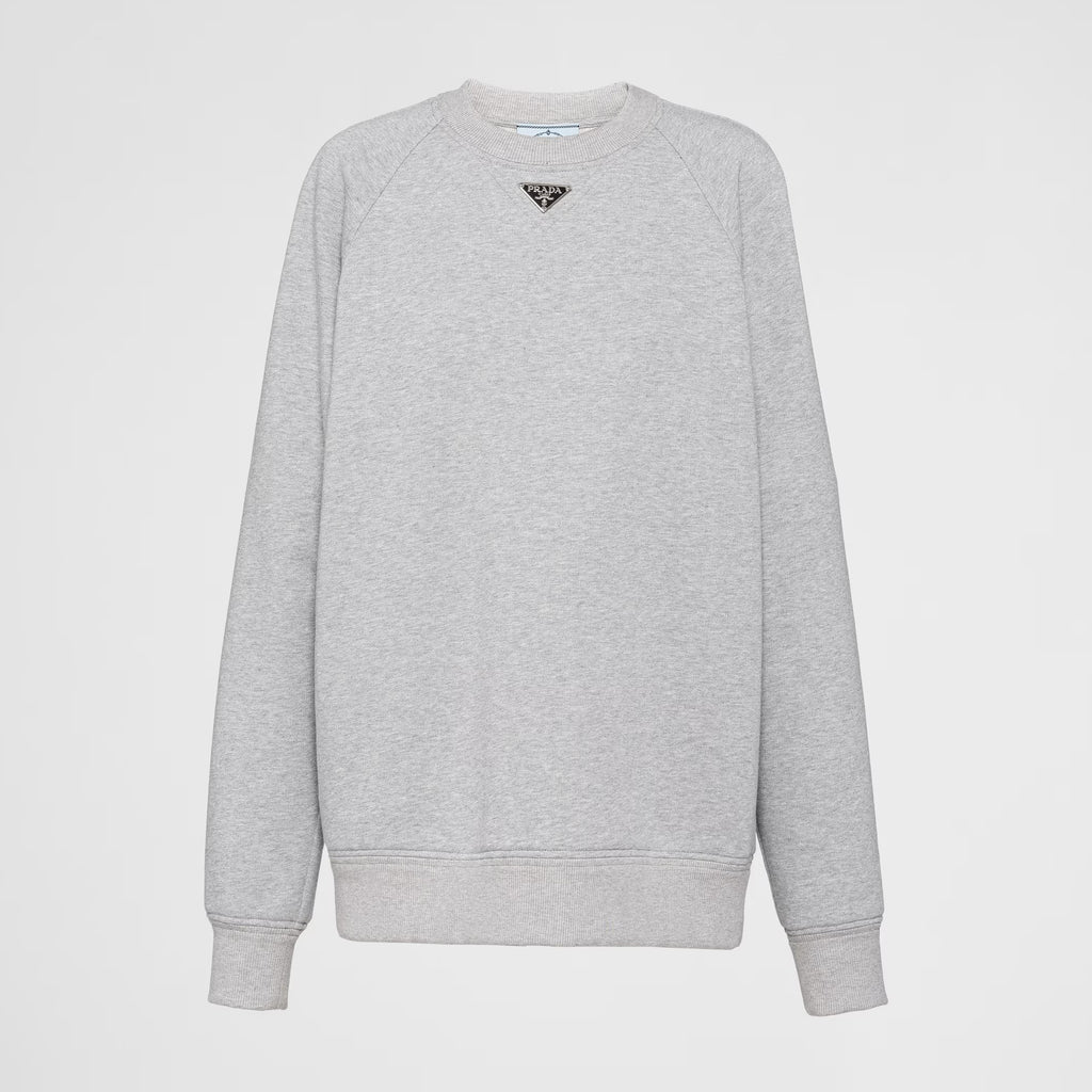 Prada Men's And Women's Spring And Fall Logo Applique Solid Color Round Neck Pullover Long Sleeve Sweater #73643