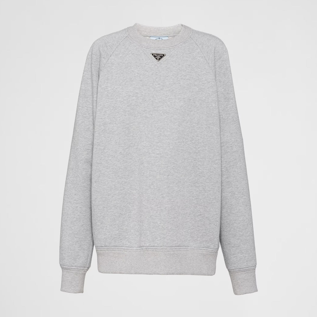 Prada Men's And Women's Spring And Fall Logo Applique Solid Color Round Neck Pullover Long Sleeve Sweater #73643