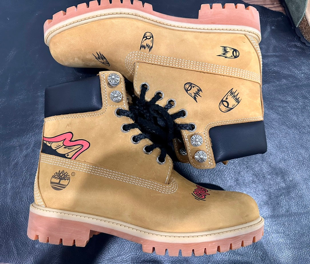 Chrome Hearts Men's And Women's Spring/Summer Fashion Trend Round Toe Lace Up Hand Painted Graffiti Boots Shoes #78264