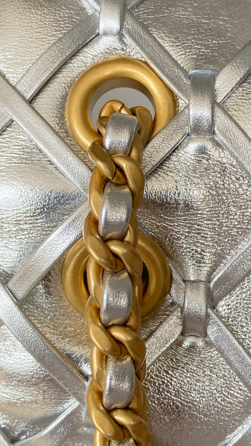 Chanel Women's Silver Lattice Chain Metallic Mirror Calfskin Shoulder Crossbody Bag Bags #76372