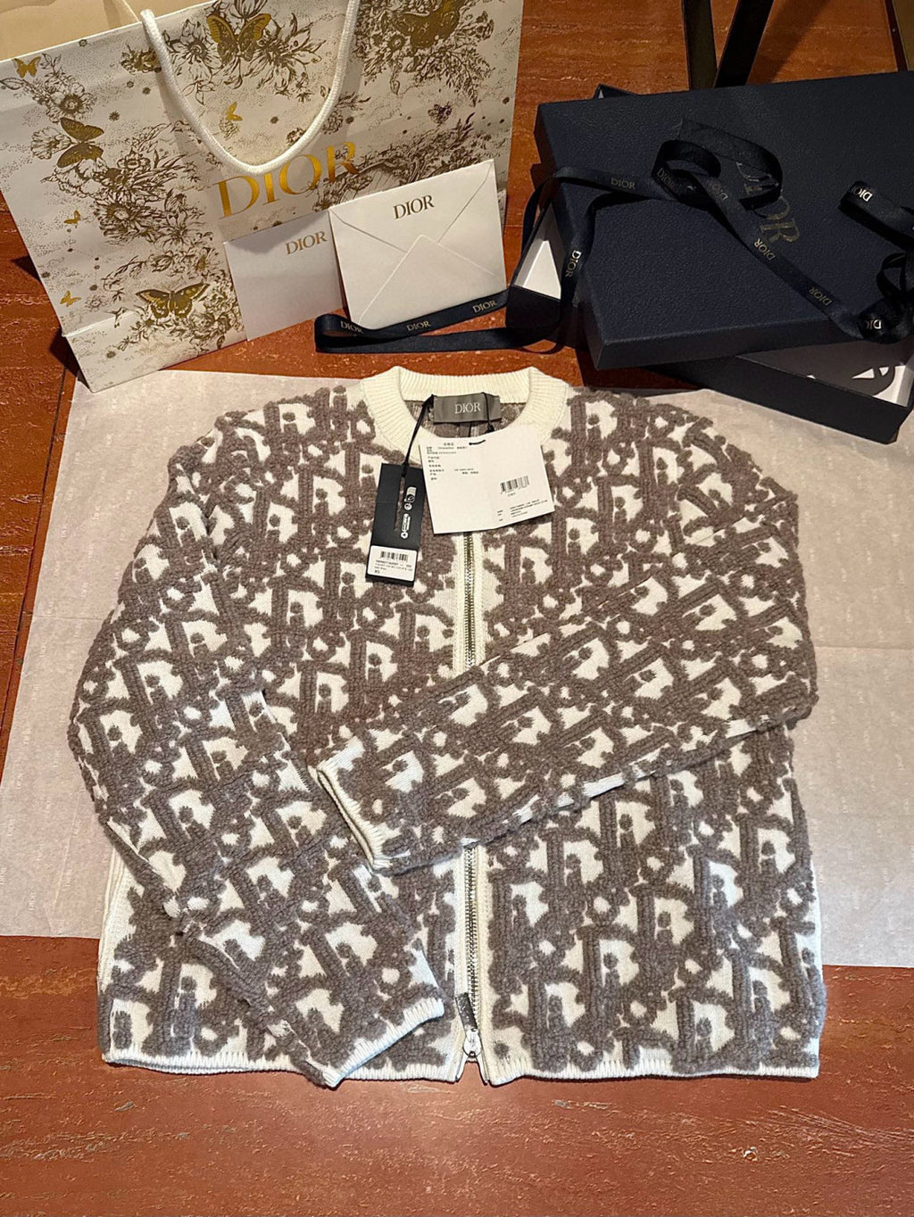 Dior Men's And Women's Spring/Summer Fashion Casual Round Neck Wool Knit Oblique Print Zipper Sweater #78325