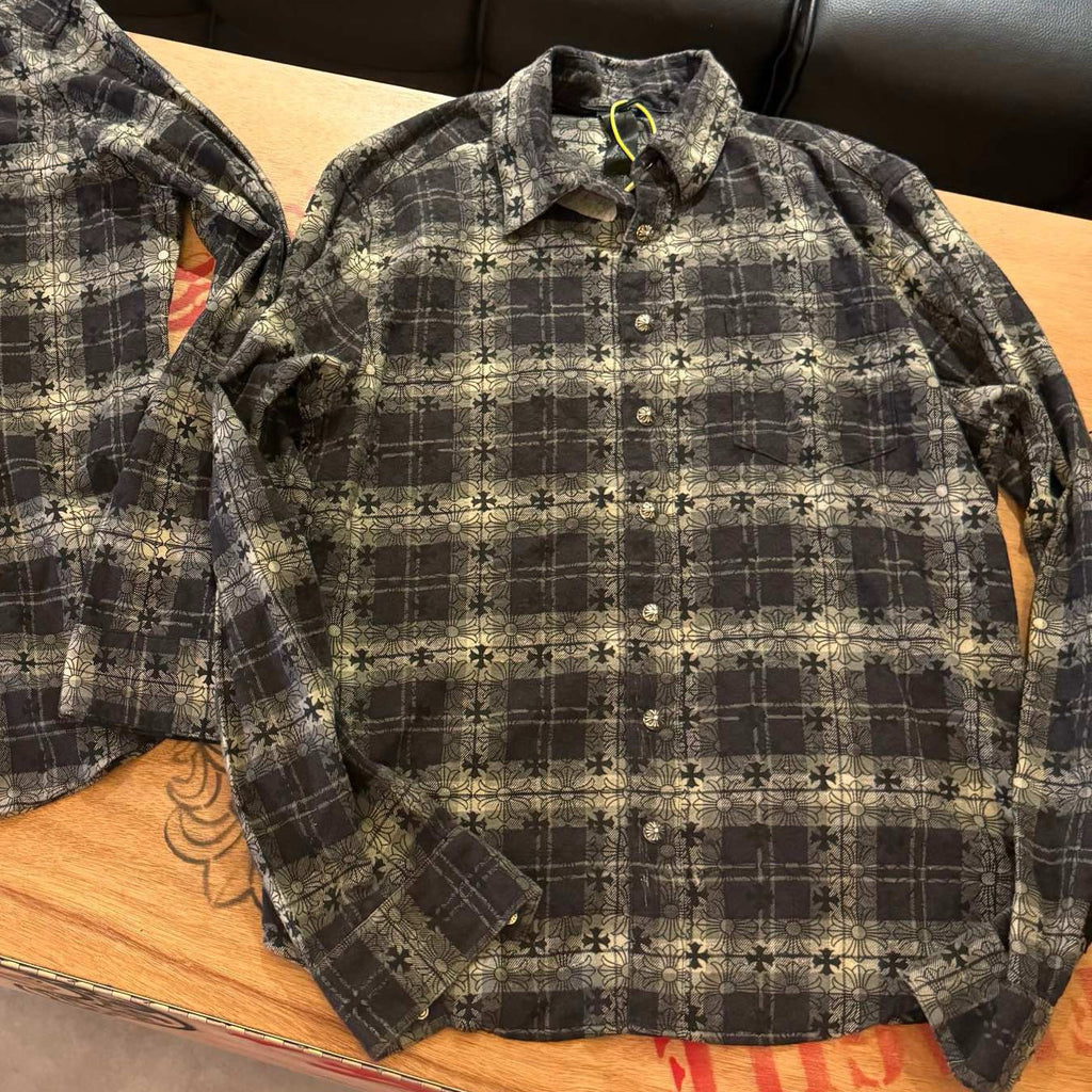 Chrome Hearts Men's And Women's Spring/Summer Fashion Casual Collared Single Breasted Logo Checkered Jacquard Woven Shirt #78259