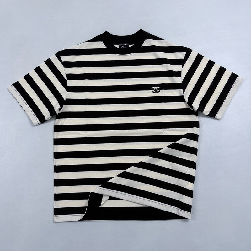 Chanel Men's Summer Striped Logo Solid Color Round Neck Pullover Short Sleeved T-shirt #81554