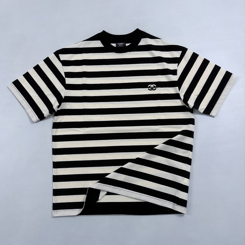 Chanel Men's Summer Striped Logo Solid Color Round Neck Pullover Short Sleeved T-shirt #81554