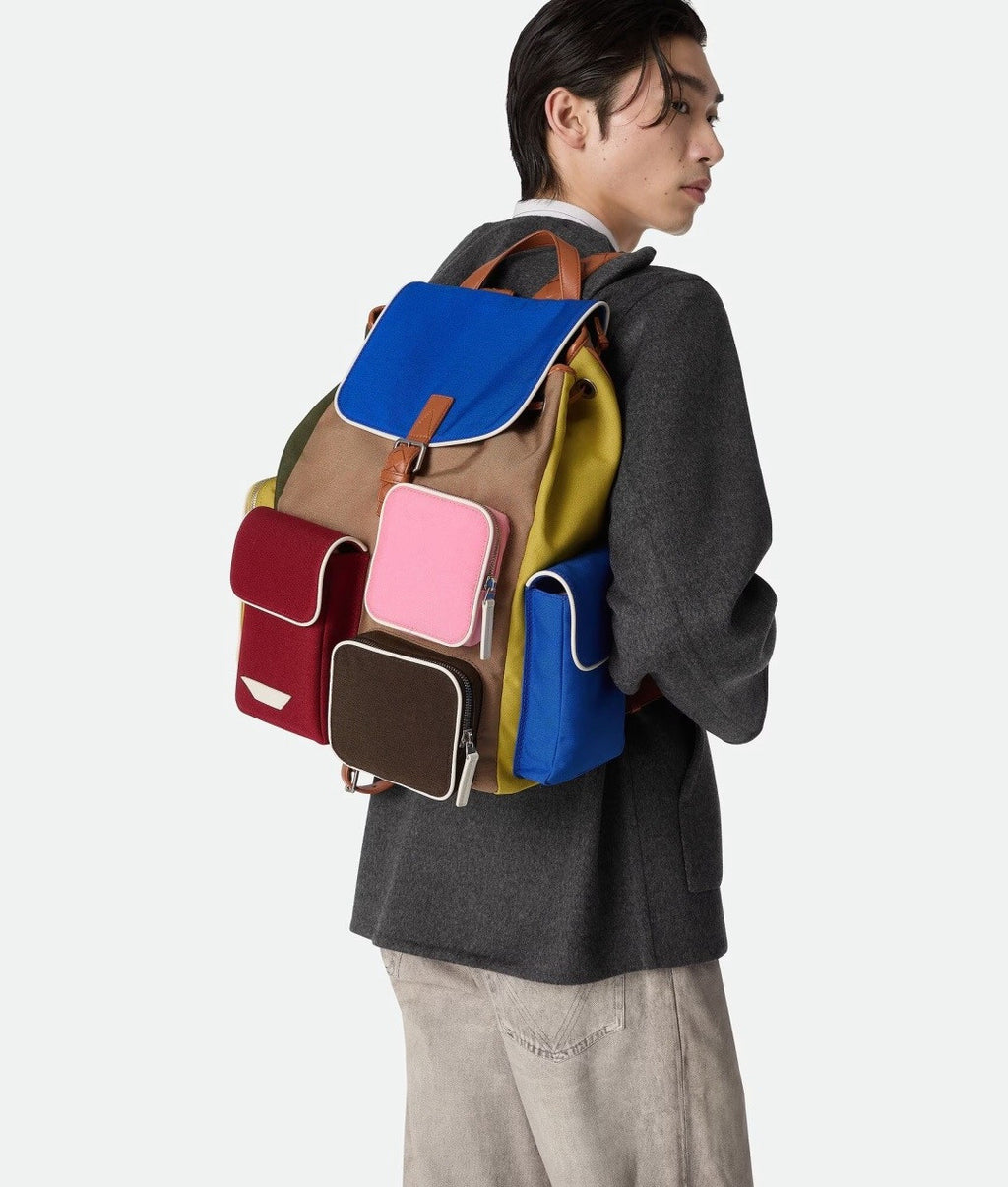 Bottega Veneta Men's Crossroad Multi-pocket Backpack Colorful Nylon Backpack Tote Bag Dopamine Colorway Fashionable Casual Bags #196052